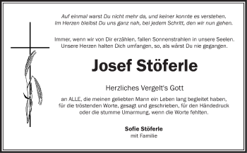 Traueranzeige von Josef Stöferle von Ehinger Tagblatt