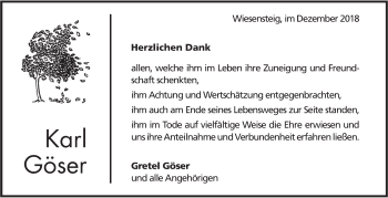 Traueranzeige von Karl Göser von Geislinger Zeitung