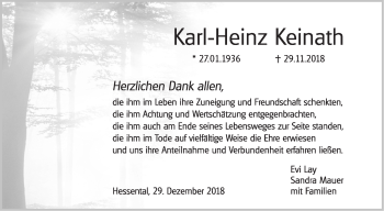 Traueranzeige von Karl-Heinz Keinath von Haller Tagblatt