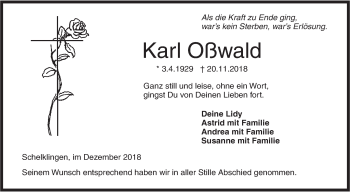 Traueranzeige von Karl Oßwald von Ehinger Tagblatt