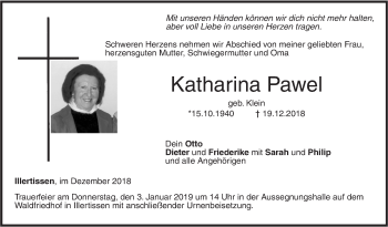 Traueranzeige von Katharina Pawel von Illertal Bote