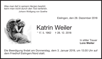 Traueranzeige von Katrin Weiler von NWZ Neue Württembergische Zeitung