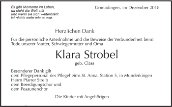 Traueranzeige von Klara Strobel von Alb-Bote/Metzinger-Uracher Volksblatt