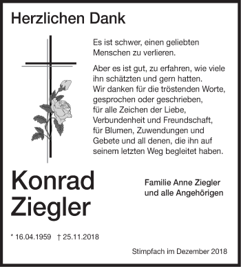 Traueranzeige von Konrad Ziegler von Hohenloher Tagblatt