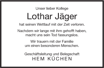 Traueranzeige von Lothar Jäger von Haller Tagblatt