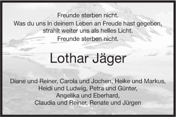 Traueranzeige von Lothar Jäger von Haller Tagblatt