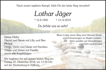 Traueranzeige von Lothar Jäger von Haller Tagblatt