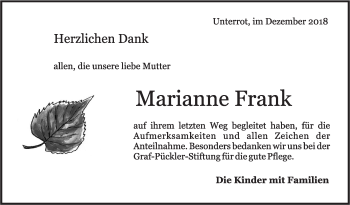 Traueranzeige von Marianne Frank von Rundschau Gaildorf