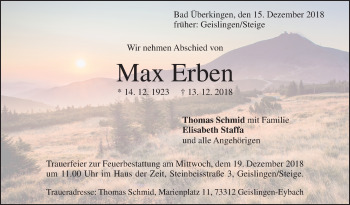 Traueranzeige von Max Erben von Geislinger Zeitung