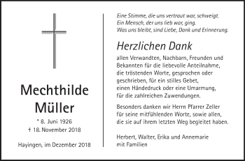 Traueranzeige von Mechthilde Müller von Alb-Bote/Metzinger-Uracher Volksblatt