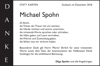 Traueranzeige von Michael Spohn von Geislinger Zeitung