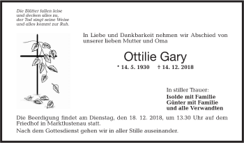 Traueranzeige von Ottilie Gary von Hohenloher Tagblatt