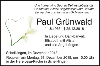 Traueranzeige von Paul Grünwald von SÜDWEST PRESSE Ausgabe Ulm/Neu-Ulm