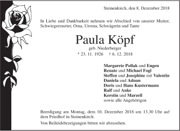 Traueranzeige von Paula Köpf von Geislinger Zeitung