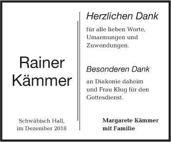 Traueranzeige von Rainer Kämmer von Haller Tagblatt