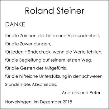 Traueranzeige von Roland Steiner von SÜDWEST PRESSE Ausgabe Ulm/Neu-Ulm