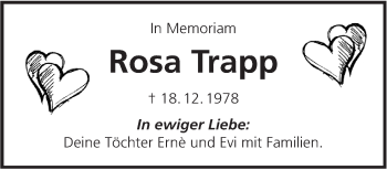 Traueranzeige von Rosa Trapp von Hohenzollerische Zeitung