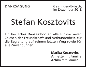 Traueranzeige von Stefan Kosztovits von Geislinger Zeitung