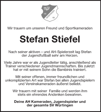 Traueranzeige von Stefan Stiefel von Metzinger-Uracher Volksblatt