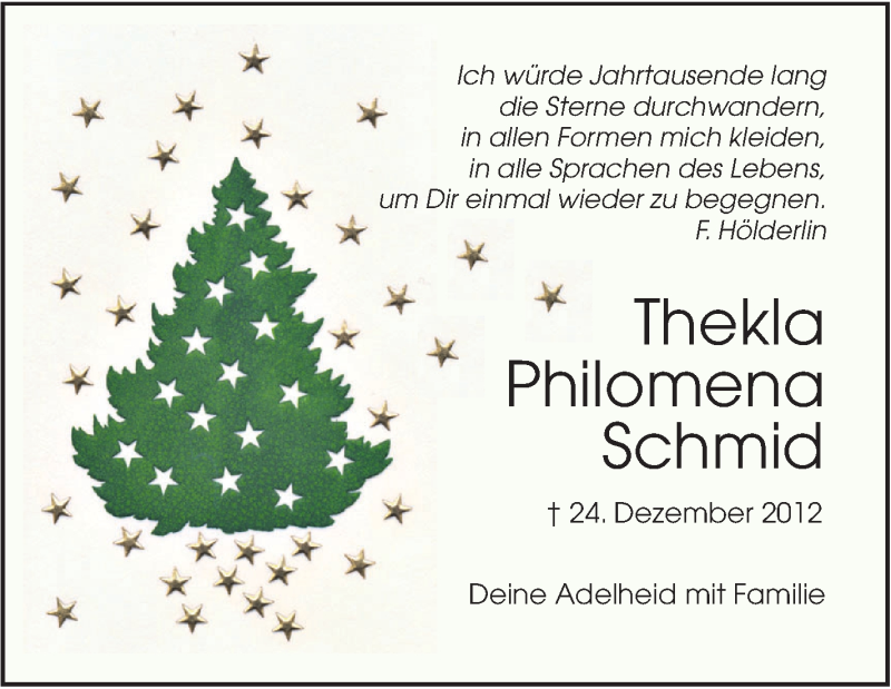  Traueranzeige für Thekla Philomena Schmid vom 24.12.2018 aus SÜDWEST PRESSE Ausgabe Ulm/Neu-Ulm