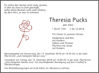 Traueranzeige von Theresia Pucks von SÜDWEST PRESSE Ausgabe Ulm/Neu-Ulm