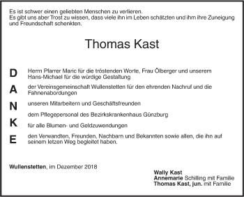 Traueranzeige von Thomas Kast von SÜDWEST PRESSE