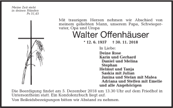 Traueranzeige von Walter Offenhäuser von Haller Tagblatt