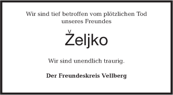 Traueranzeige von Zeljko  von Haller Tagblatt