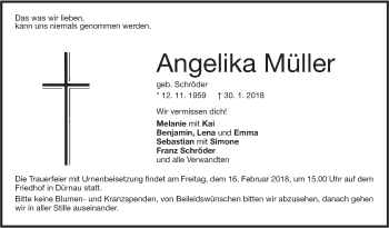 Traueranzeige von Angelika Müller von NWZ Neue Württembergische Zeitung