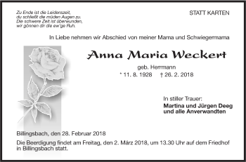 Traueranzeige von Anna Maria Weckert von Hohenloher Tagblatt