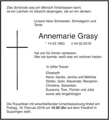 Traueranzeige von Annemarie Grasy von SÜDWEST PRESSE Ausgabe Ulm/Neu-Ulm