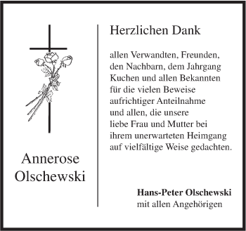 Traueranzeige von Annerose Olschewski von NWZ Neue Württembergische Zeitung/Geislinger Zeitung