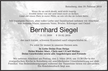 Traueranzeige von Bernhard Siegel von Haller Tagblatt