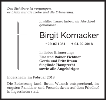 Traueranzeige von Birgit Kornacker von Hohenloher Tagblatt