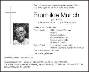 Traueranzeige von Brunhilde Münch von Alb-Bote/Metzinger-Uracher Volksblatt