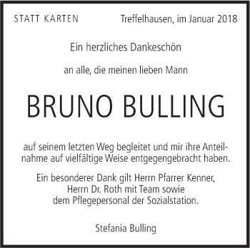 Traueranzeige von Bruno Bulling von Geislinger Zeitung