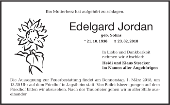 Traueranzeige von Edelgard Jordan von Hohenloher Tagblatt