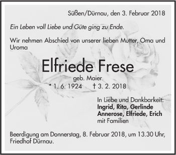 Traueranzeige von Elfriede Frese von NWZ Neue Württembergische Zeitung