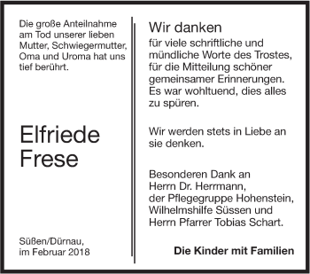 Traueranzeige von Elfriede Frese von NWZ Neue Württembergische Zeitung