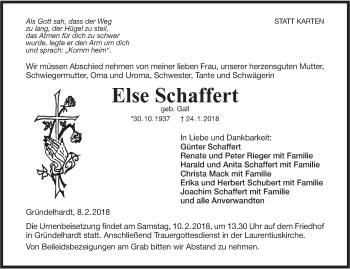 Traueranzeige von Else Schaffert von Hohenloher Tagblatt