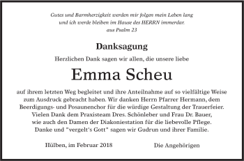 Traueranzeige von Emma Scheu von Metzinger-Uracher Volksblatt