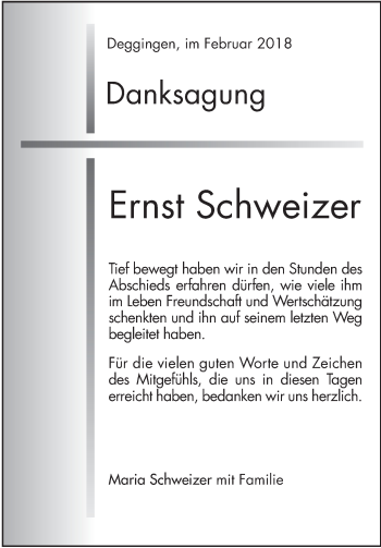 Traueranzeige von Ernst Schweizer von Geislinger Zeitung