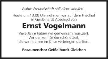 Traueranzeige von Ernst Vogelmann von Haller Tagblatt