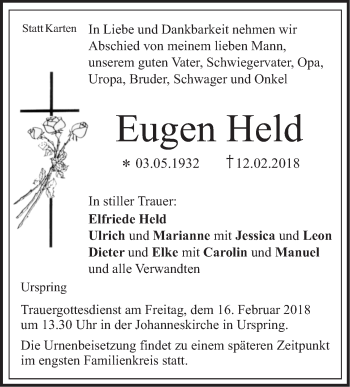 Traueranzeige von Eugen Held von Geislinger Zeitung