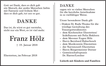 Traueranzeige von Franz Hölz von Alb-Bote/Metzinger-Uracher Volksblatt