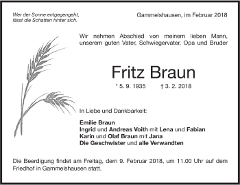 Traueranzeige von Fritz Braun von NWZ Neue Württembergische Zeitung