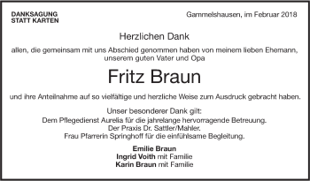 Traueranzeige von Fritz Braun von NWZ Neue Württembergische Zeitung