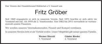 Traueranzeige von Fritz Gröber von Haller Tagblatt