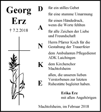 Traueranzeige von Georg Erz von SÜDWEST PRESSE Ausgabe Ulm/Neu-Ulm