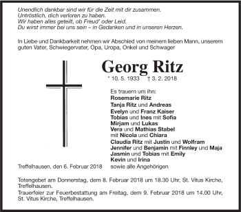 Traueranzeige von Georg Ritz von Geislinger Zeitung